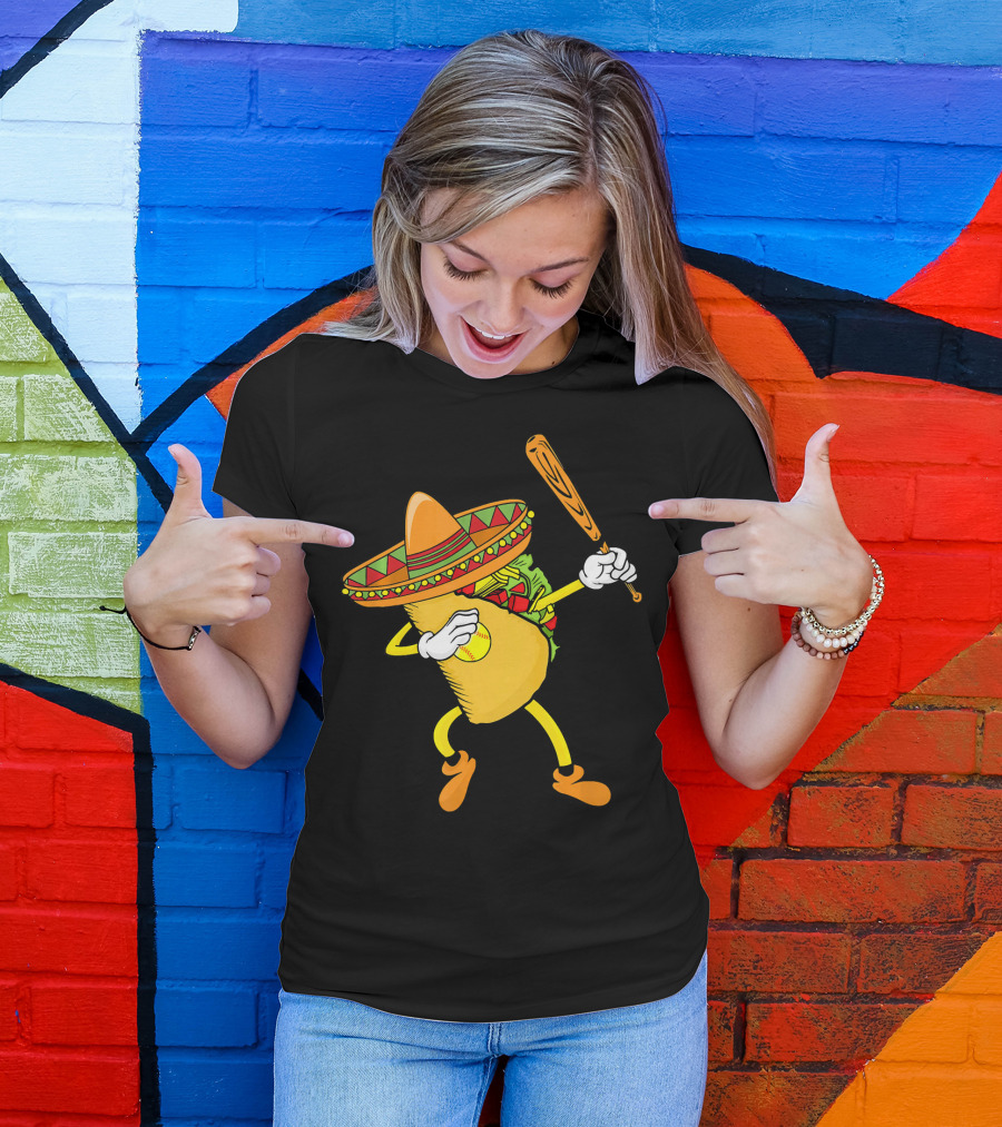 Cinco De Mayo Dabbing Taco Softball Bat Sombrero T-Shirt