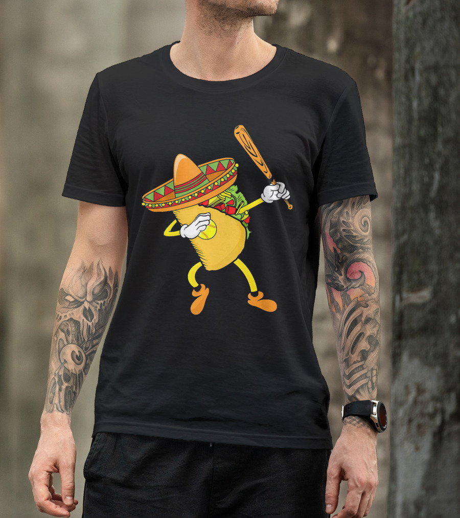 Cinco De Mayo Dabbing Taco Softball Bat Sombrero T-Shirt