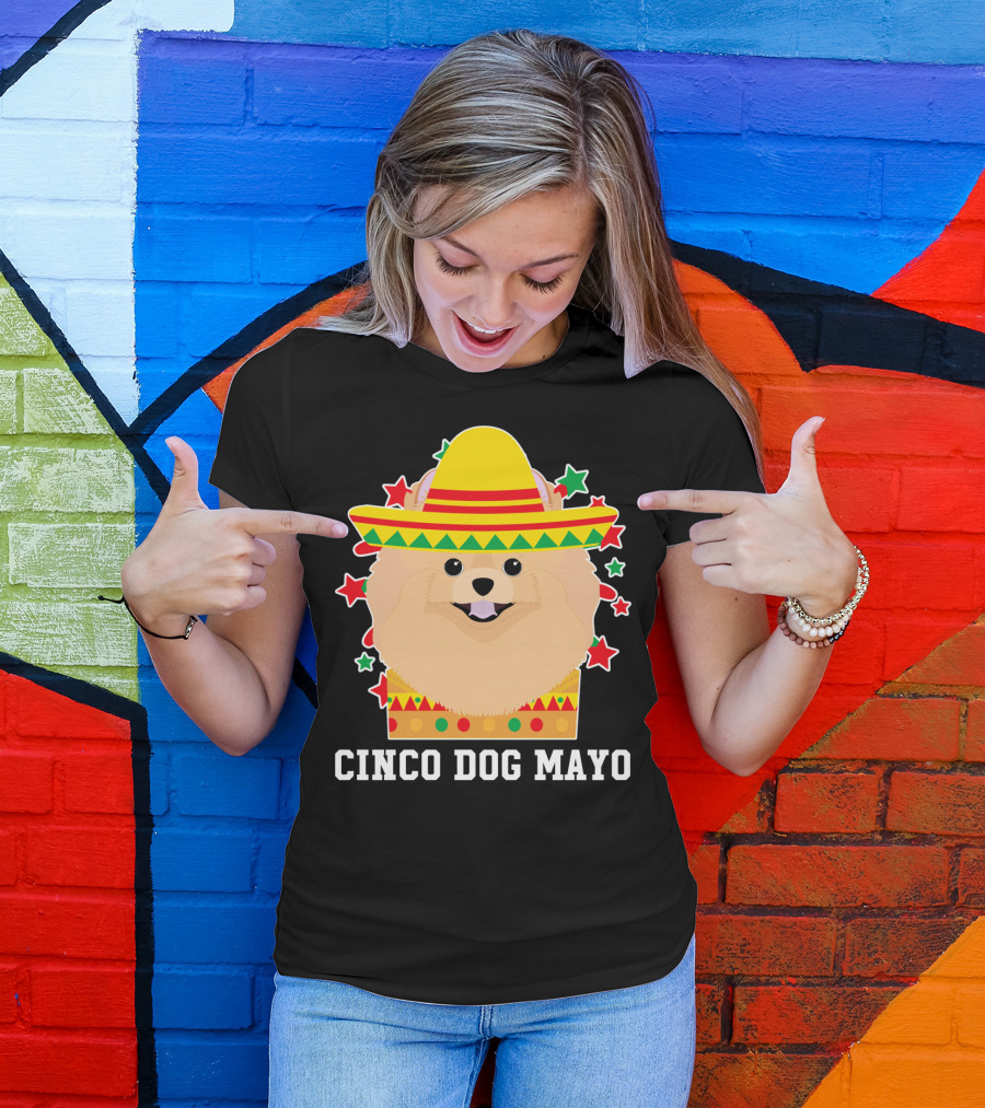 Cinco Dog Mayo Pomeranian Sombrero Stars T-Shirt