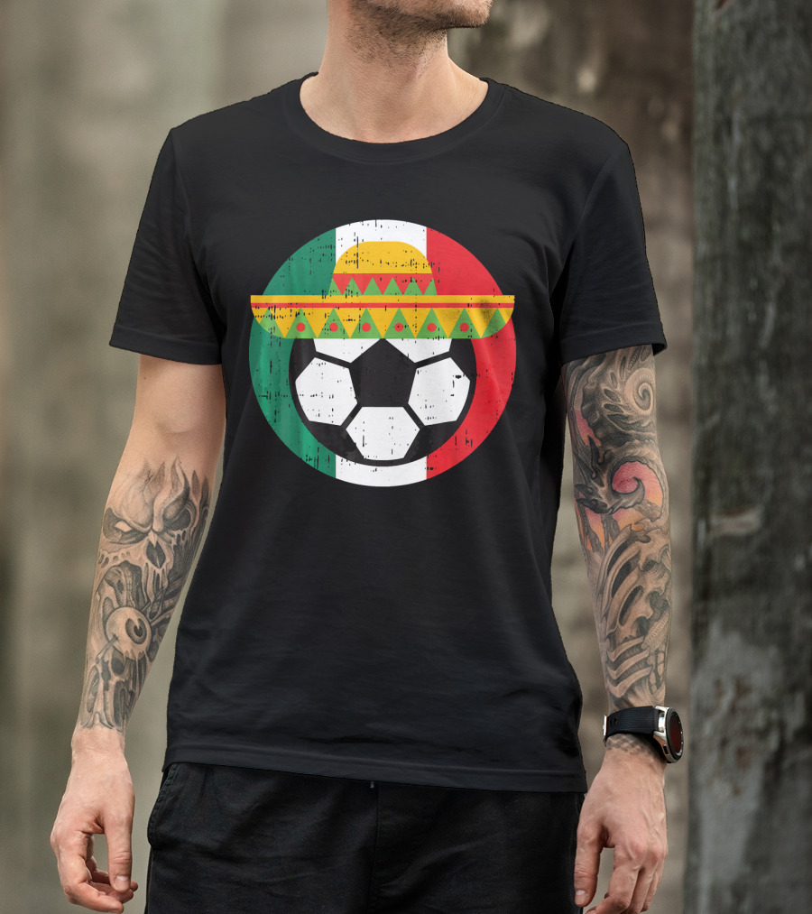 Mexico Soccer Ball Funny Mexican Cinco Sombrero Flag T-Shirt