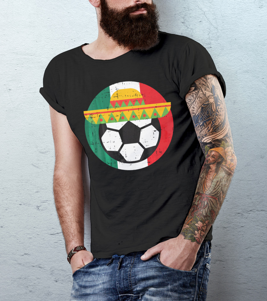 Mexico Soccer Ball Funny Mexican Cinco Sombrero Flag T-Shirt