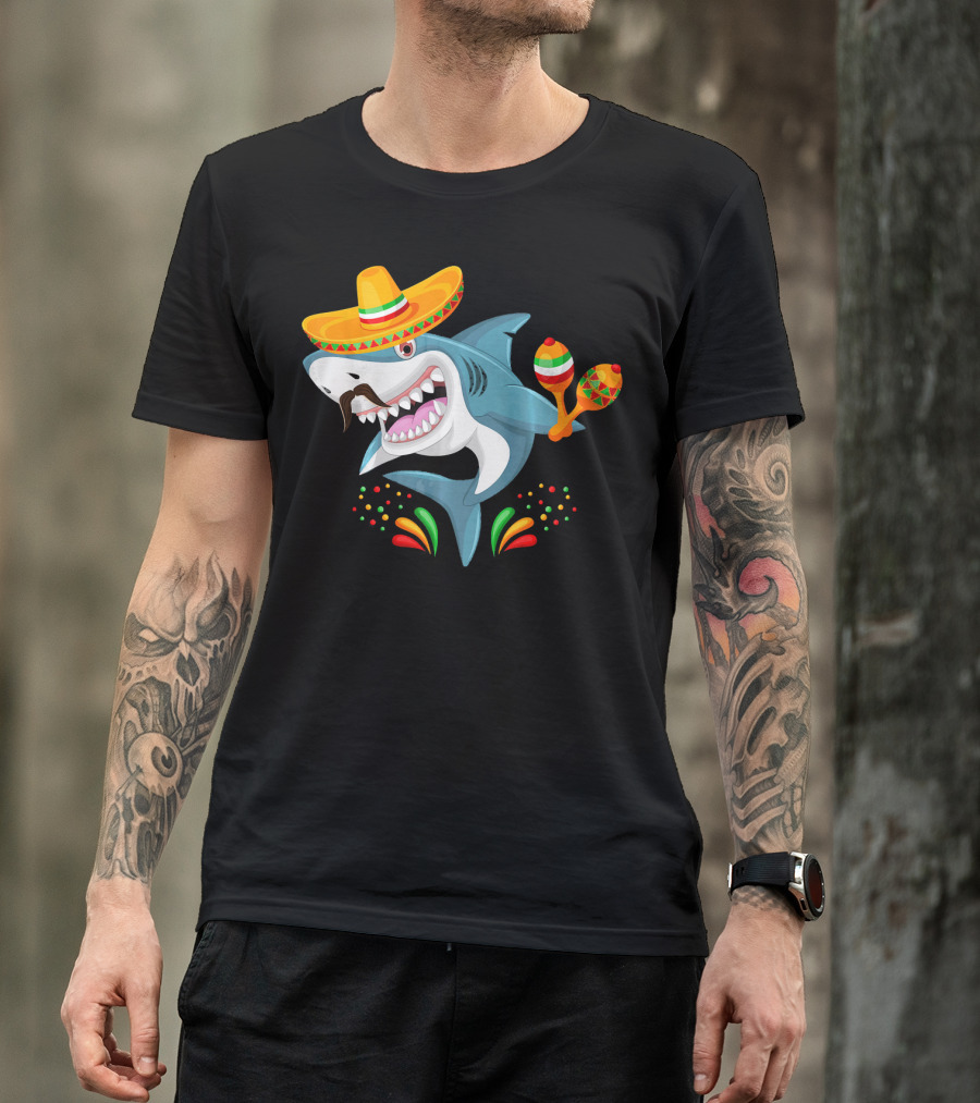 Cinco De Mayo Shark Sombrero Maracas Fiesta Mexican T-Shirt