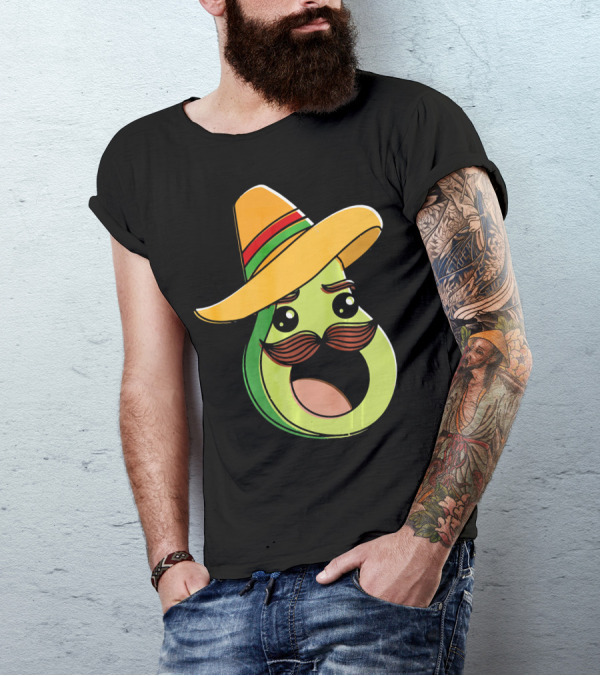 Cinco De Mayo Funny Avocado With Sombrero And Mustache T-Shirt