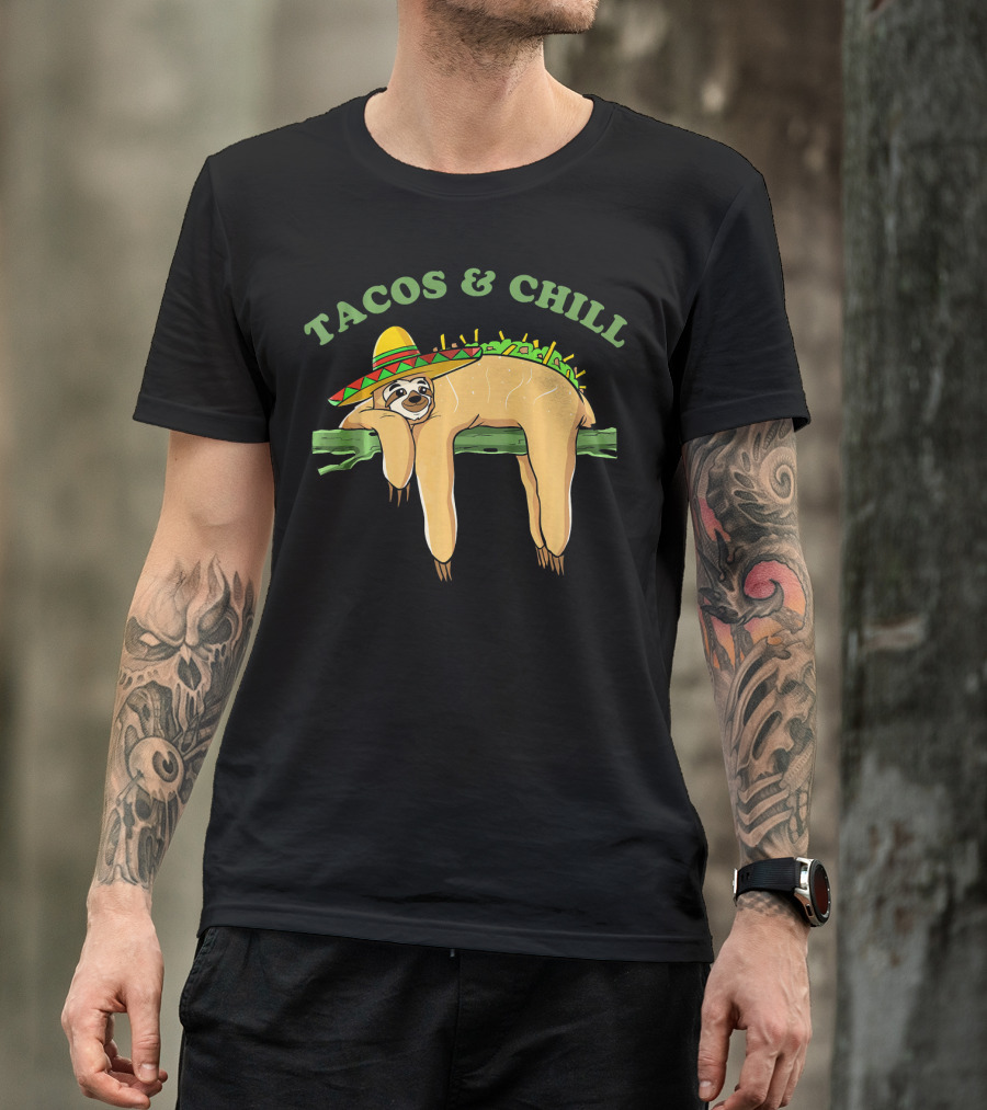 Tacos And Chill Sombrero Wearing Sloth Taco Costume Cinco De Mayo T-Shirt