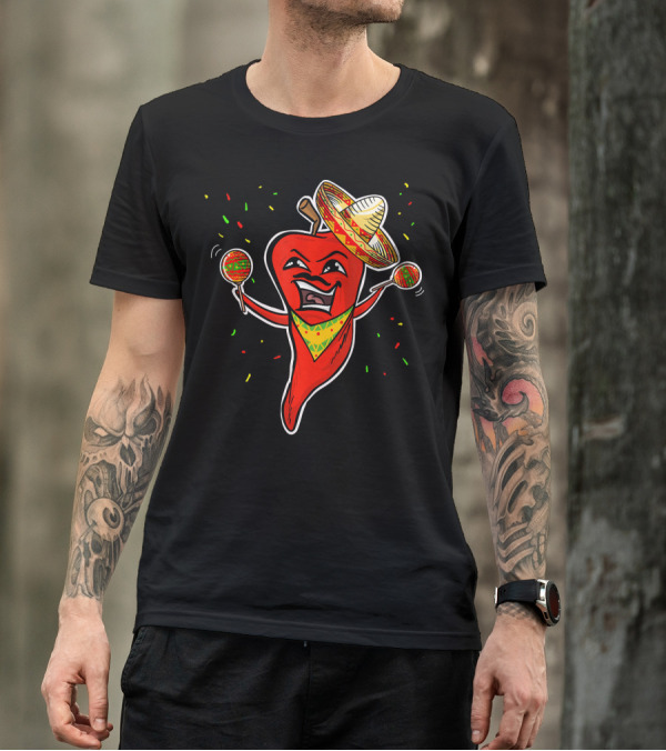 Red Pepper Sombrero Maracas Fiesta Cinco De Mayo T-Shirt