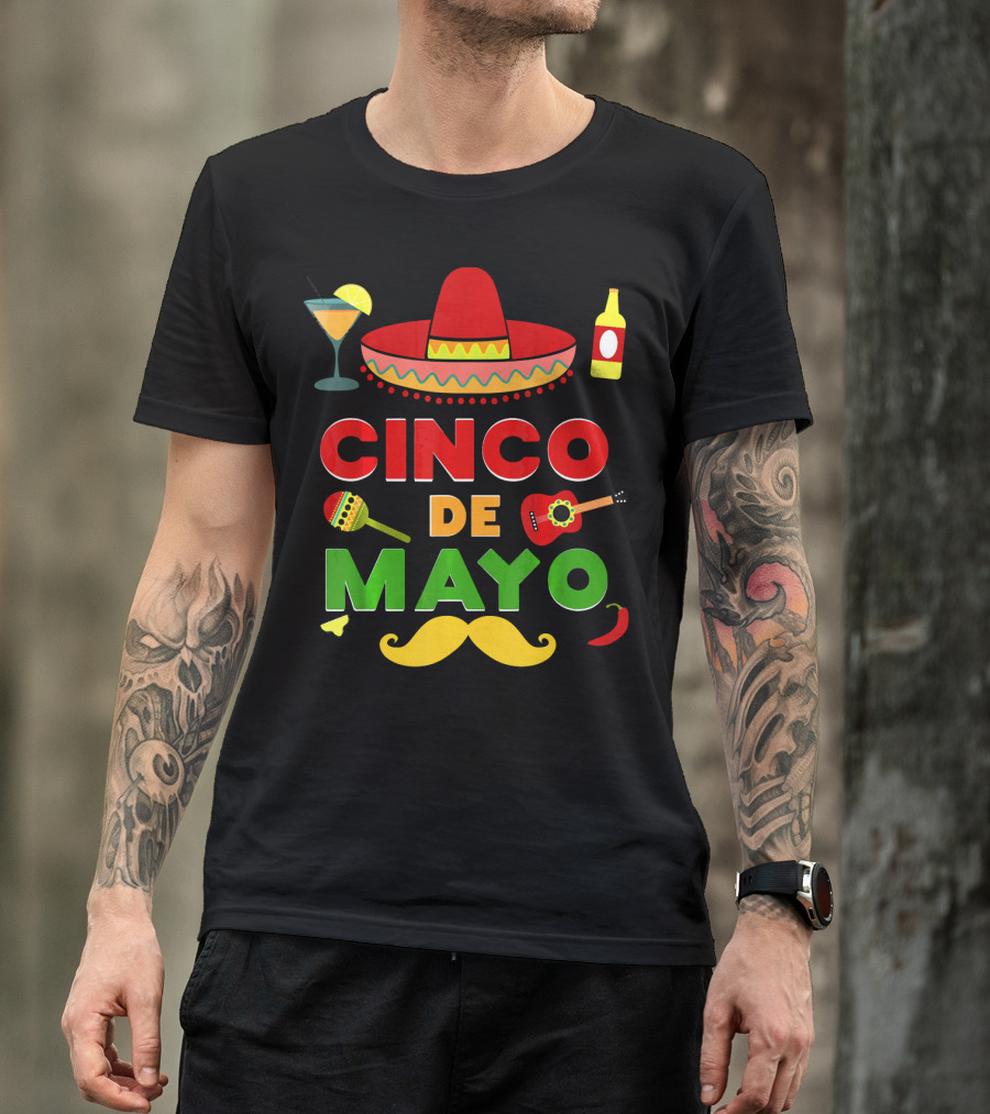 Cinco De Mayo Sombrero Guitar Maraca Mustache Fiesta T-Shirt