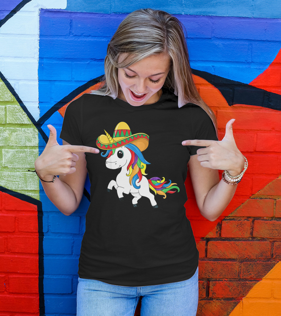 Cinco De Mayo Unicorn Sombrero Rainbow Kids Girls T-Shirt
