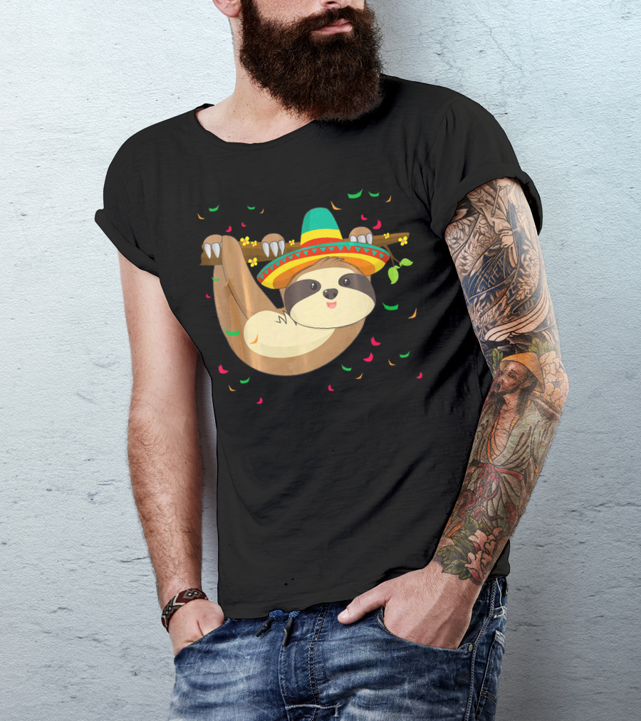 Cute Lazy Sloth With Sombrero For Cinco De Mayo 5th Of May T-Shirt
