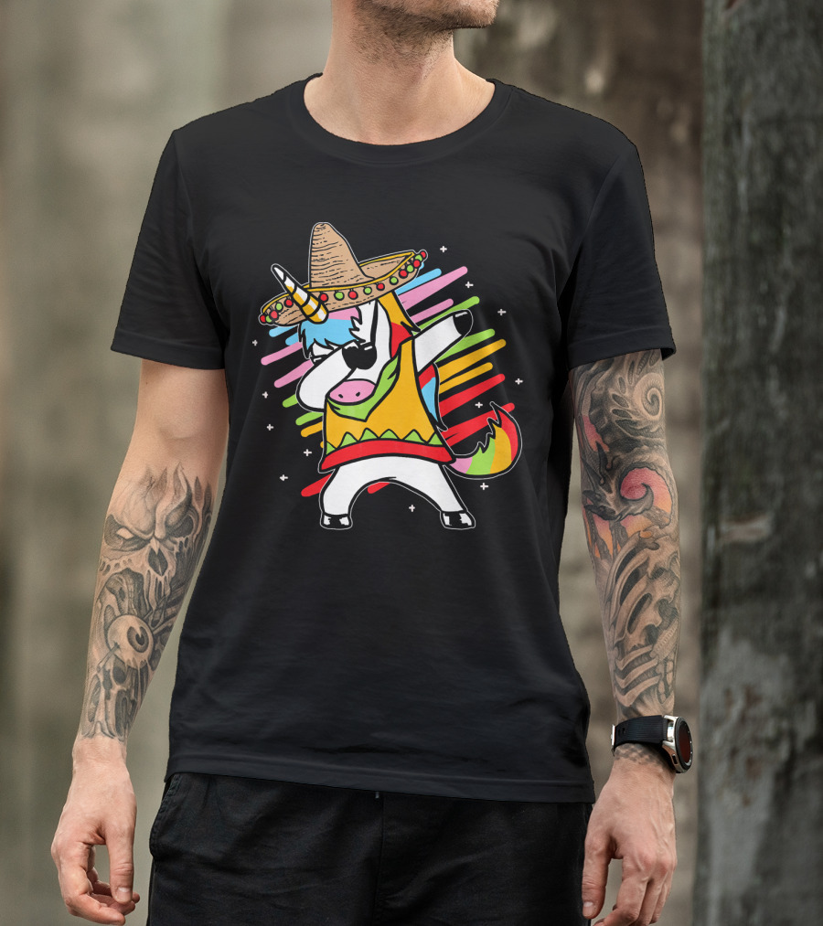 Dabbing Unicorn Cinco De Mayo Sombrero Rainbow Mexican Colors T-Shirt