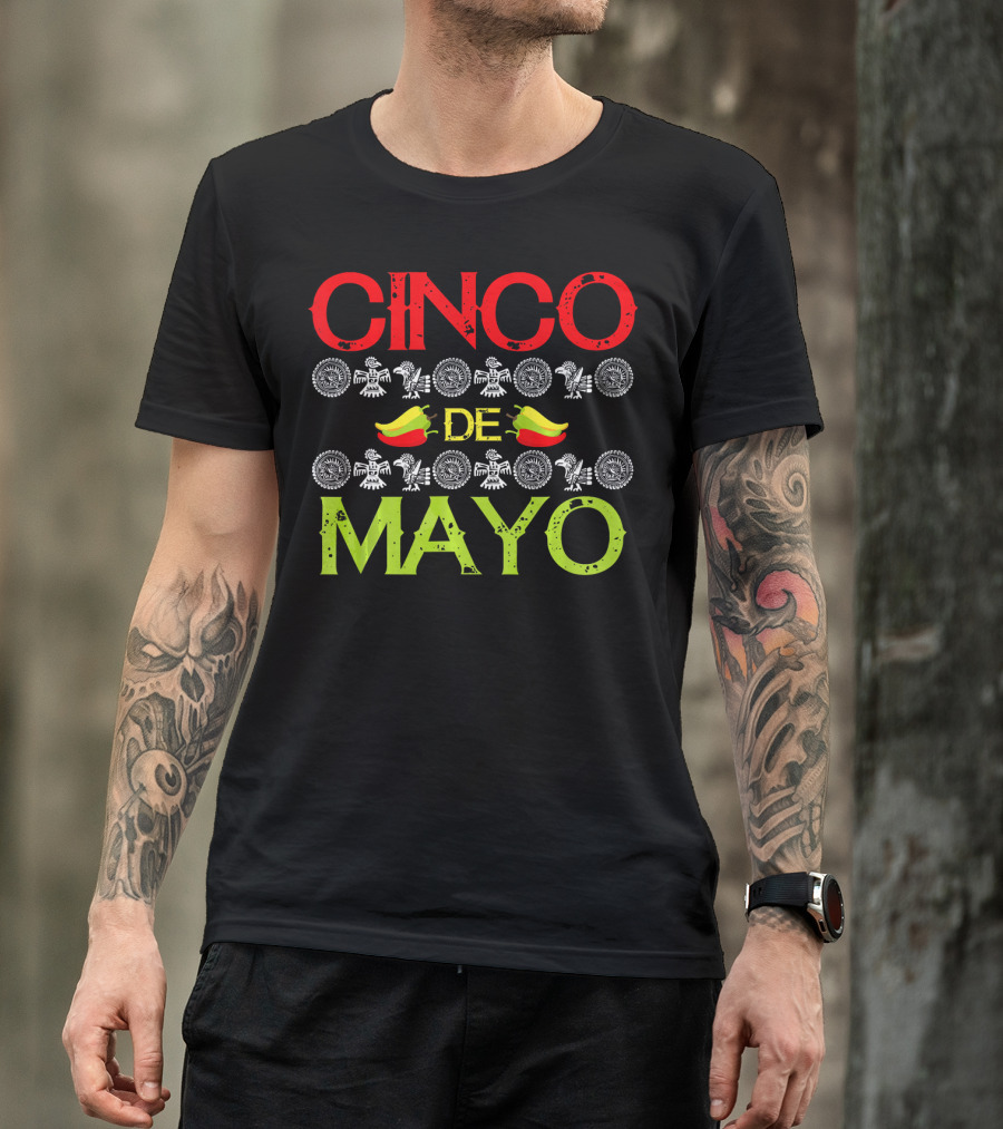 CINCO DE MAYO Mexican Festival Icons With Peppers T-Shirt