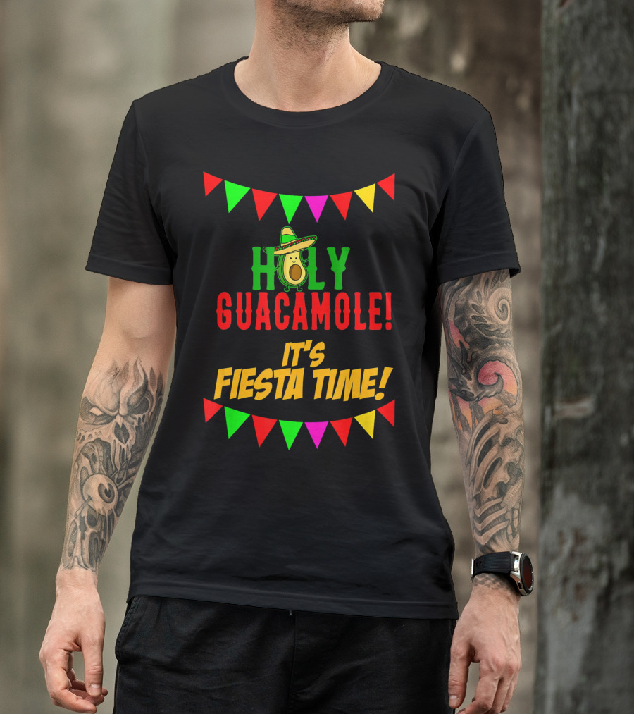 Holy Guacamole It's Fiesta Time Cinco Banners Avocado Sombrero T-Shirt