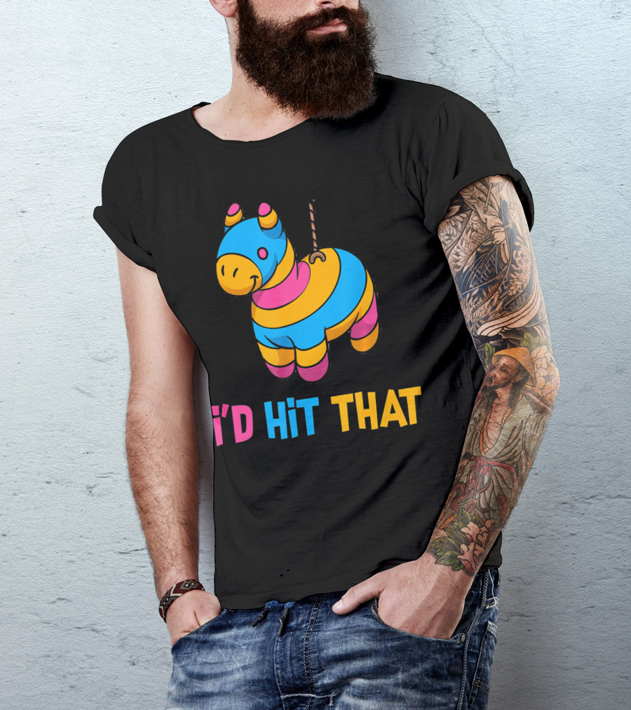 Cute Mexican I'd Hit That Piñata Rope Hanging Colorful Donkey T-Shirt
