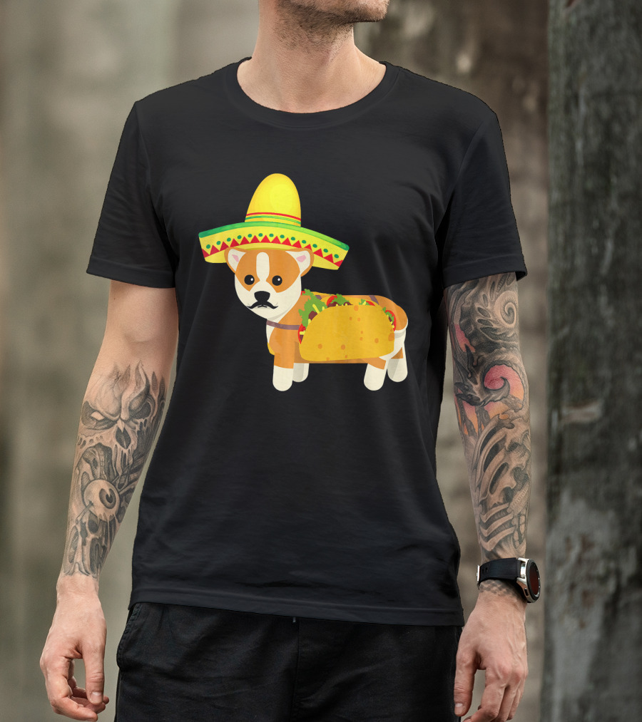 Funny Mexican Corgi In Sombrero Taco Cinco De Mayo T-Shirt