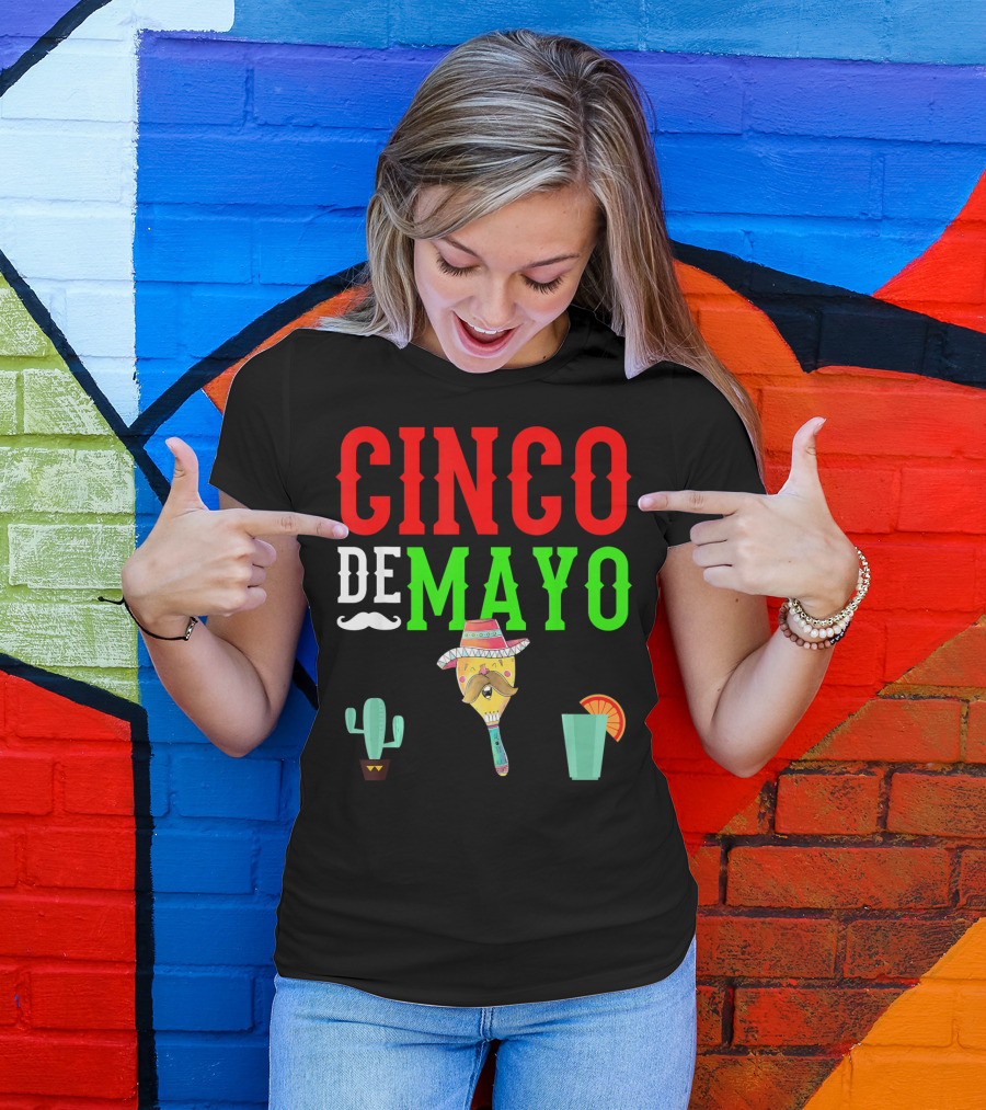 Cinco De Mayo Funny Maraca Man With Cactus And Drink T-Shirt