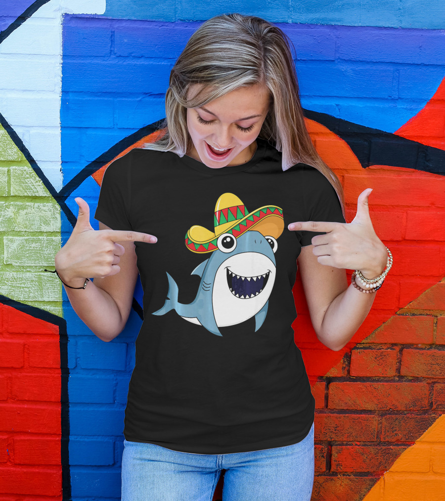 Kids Cinco De Mayo Sombrero Shark Boys Me T-Shirt