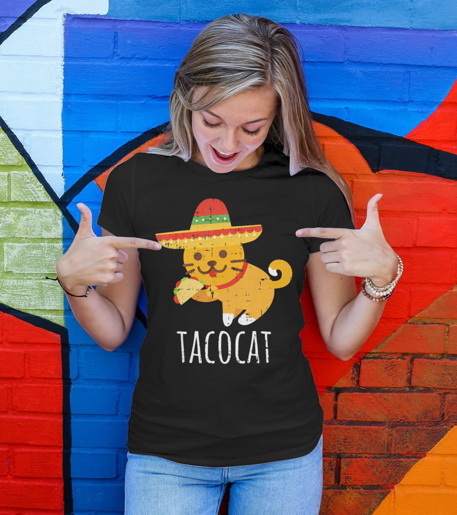 Tacocat Sombrero Taco Cat Funny Mexican Cinco De Mayo T-Shirt
