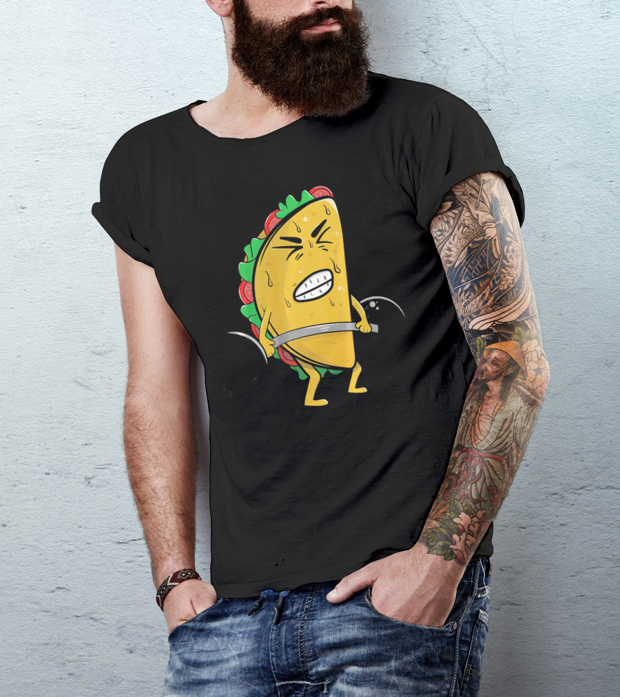 Funny Spanish Weightlifting Taco With Determined Expression T-Shirt