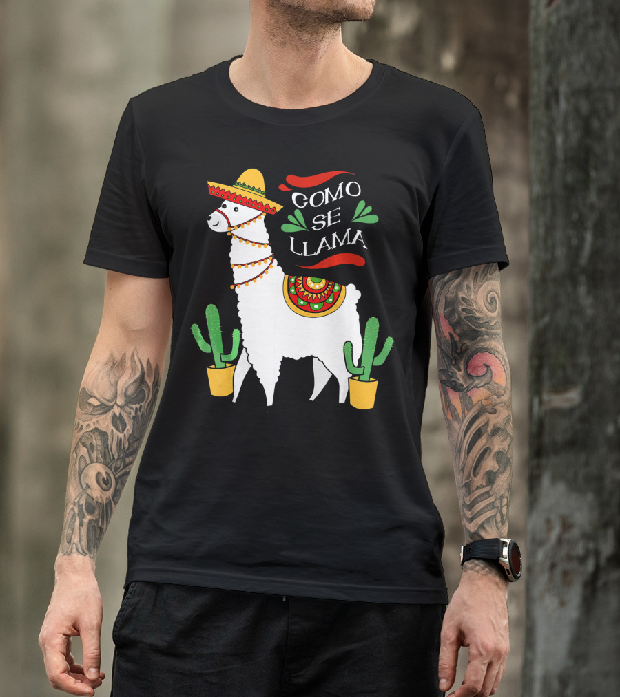 Como Se Llama Cactus Cute Llama With Sombrero Cinco De Mayo T-Shirt