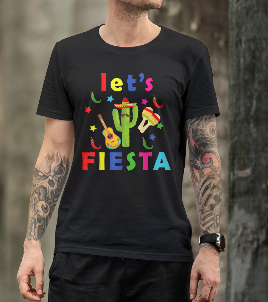 Let's Fiesta Mexican Guitar Cactus Cinco De T-Shirt