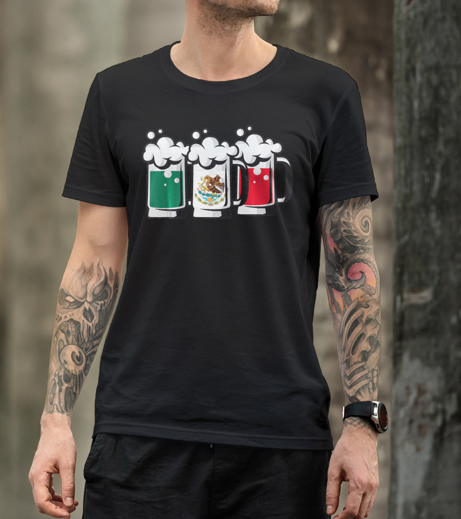 Mexican Flag Beer Glasses Cinco De Mayo T-Shirt