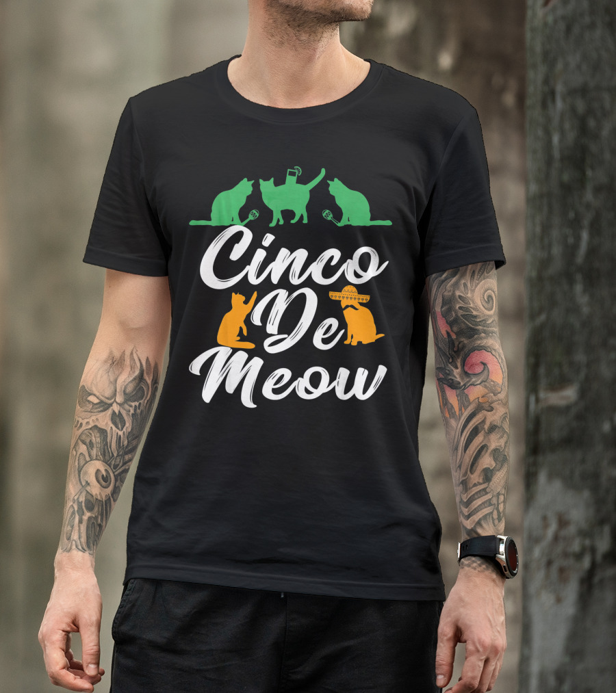 Cinco De Meow Fun Cat Celebration With Mexican Hat T-Shirt