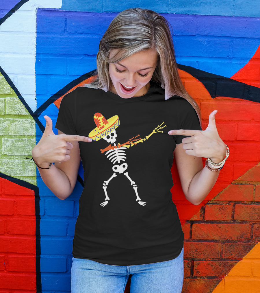 Cinco De Mayo Sombrero Dabbing Skeleton Skull T-Shirt