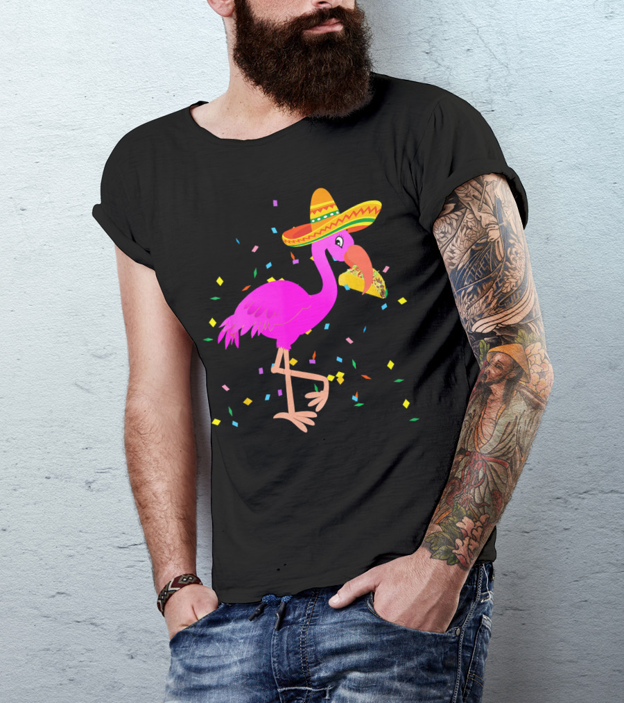 Pink Flamingo Sombrero Taco Mexican Cinco Fiesta T-Shirt