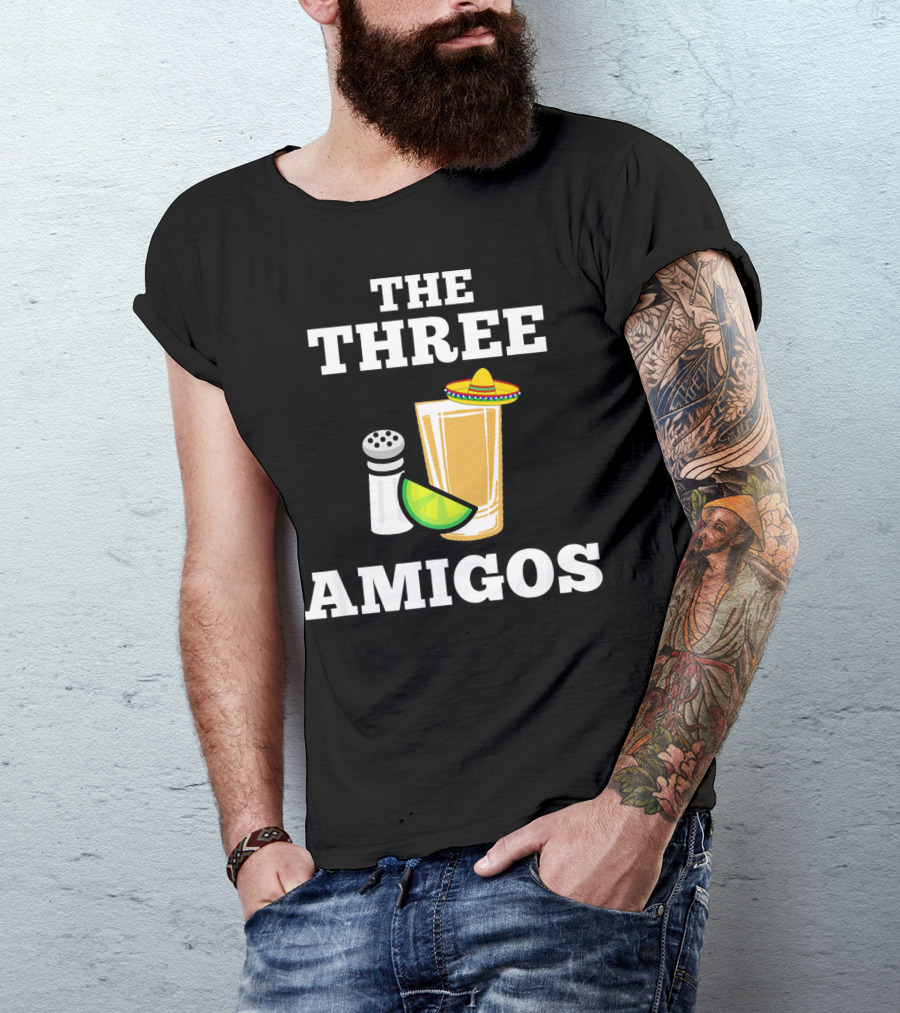 The Three Amigos Tequila Lime Salt Sombrero Glass Cinco T-Shirt