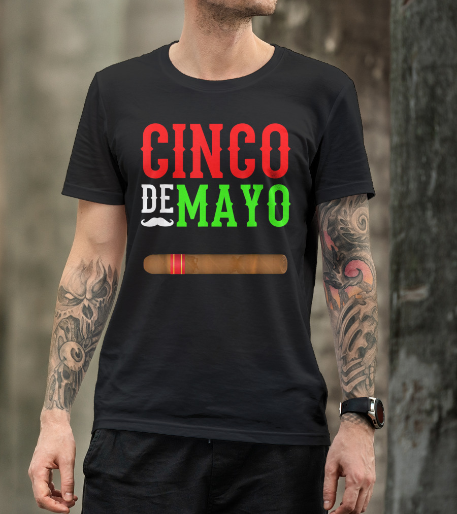 Cinco De Mayo Cigar With Mustache Graphic Funny Mexico T-Shirt