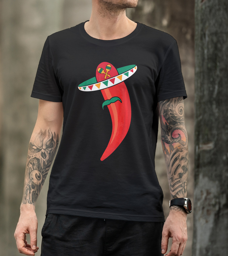 Sombrero Mustache Chili Pepper With Maracas T-Shirt