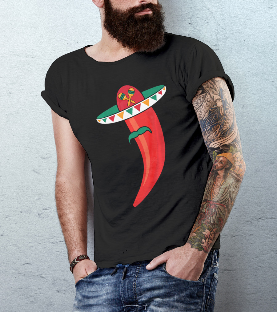 Sombrero Mustache Chili Pepper With Maracas T-Shirt