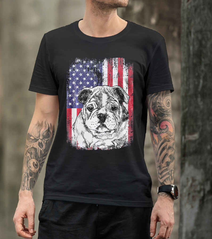 Patriotic American Flag Bulldog T-Shirt