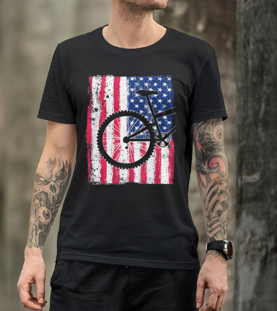 Mountain Bike Cycling American Flag Bicycle USA T-Shirt