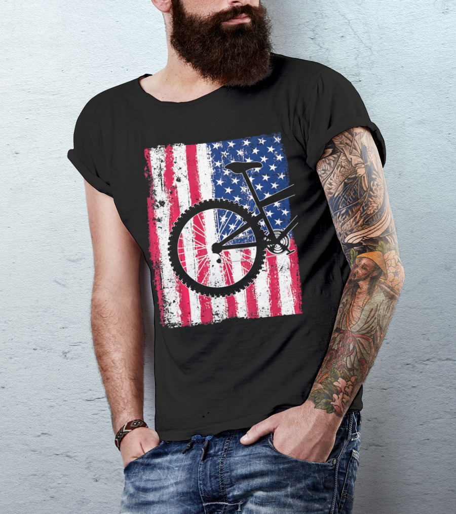 Mountain Bike Cycling American Flag Bicycle USA T-Shirt
