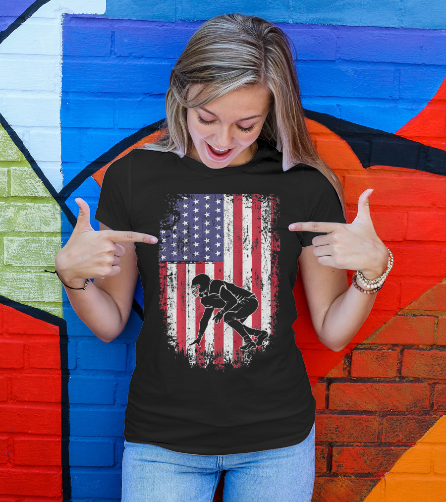 Football Lineman American Flag Vintage Grunge T-Shirt