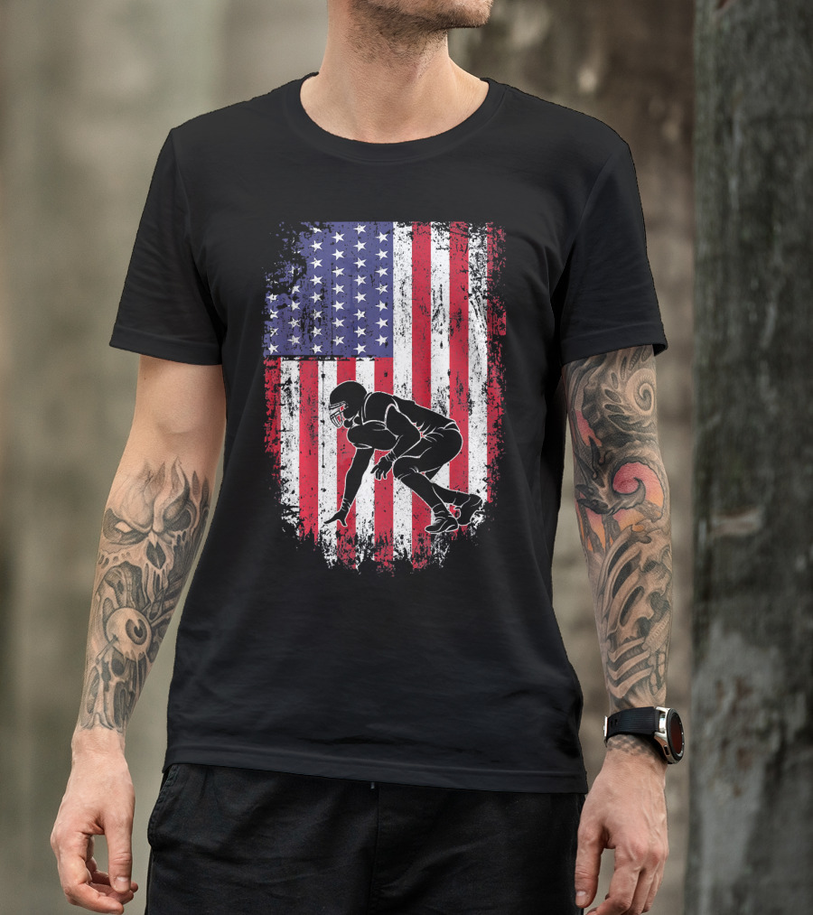 Football Lineman American Flag Vintage Grunge T-Shirt