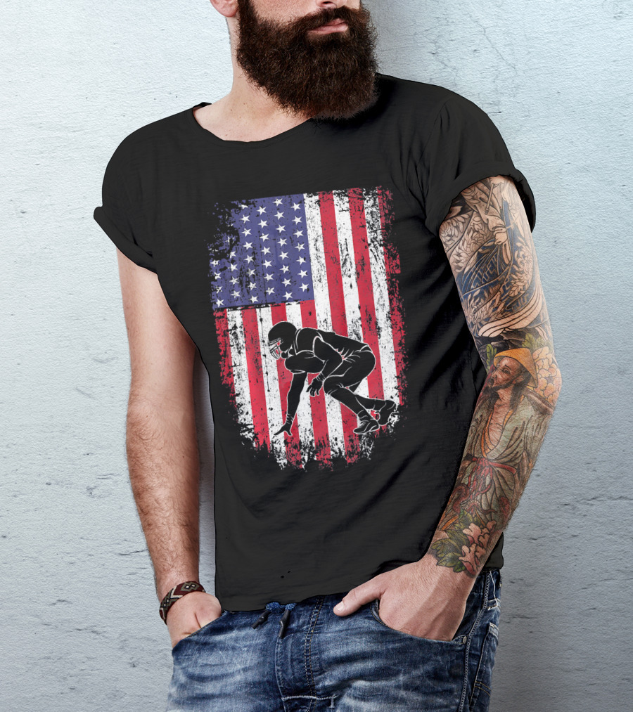 Football Lineman American Flag Vintage Grunge T-Shirt