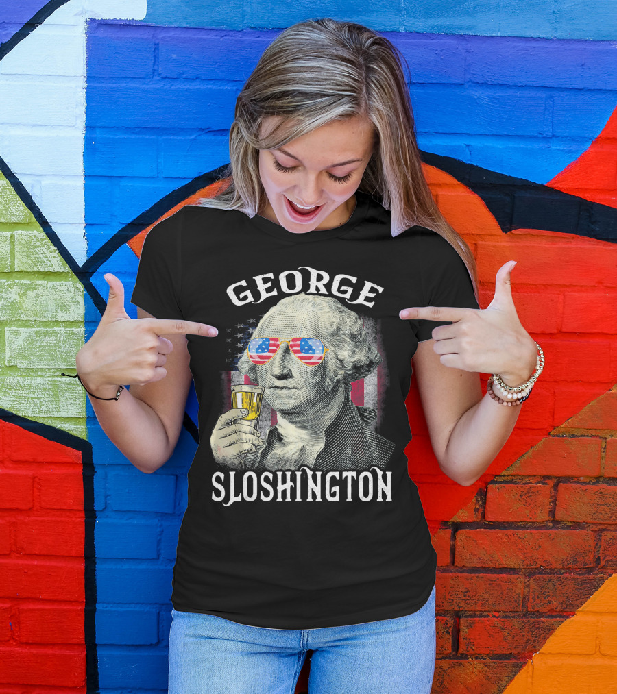 George Sloshington American Flag Sunglasses Beer T-Shirt