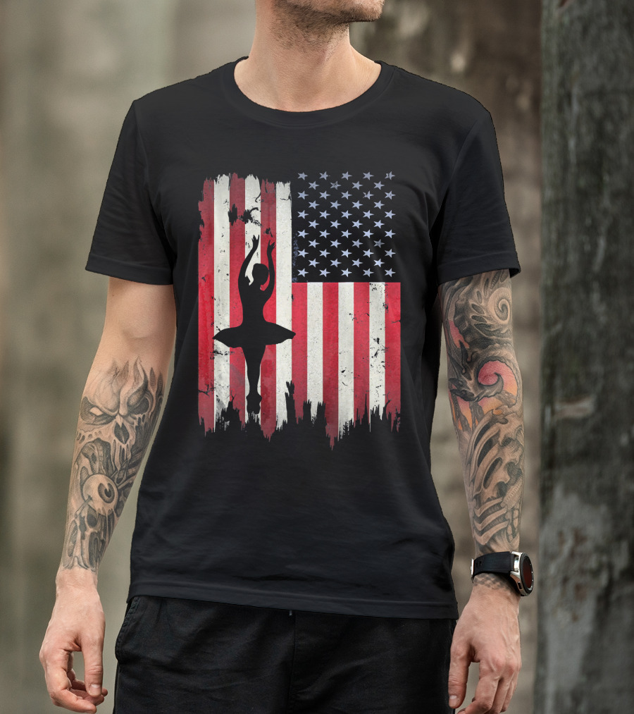 Ballerina Silhouette With American Flag Ballet USA T-Shirt