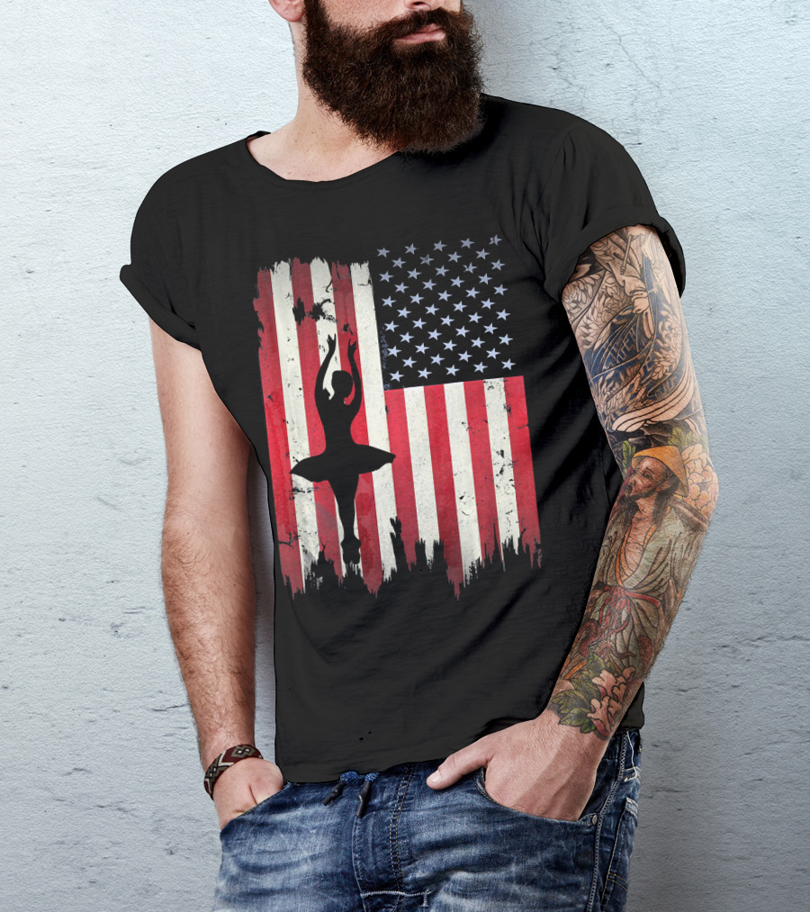 Ballerina Silhouette With American Flag Ballet USA T-Shirt