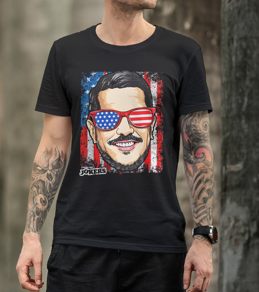 Impractical Jokers Patriotic Sal American Flag Sunglasses And Smiling Face T-Shirt