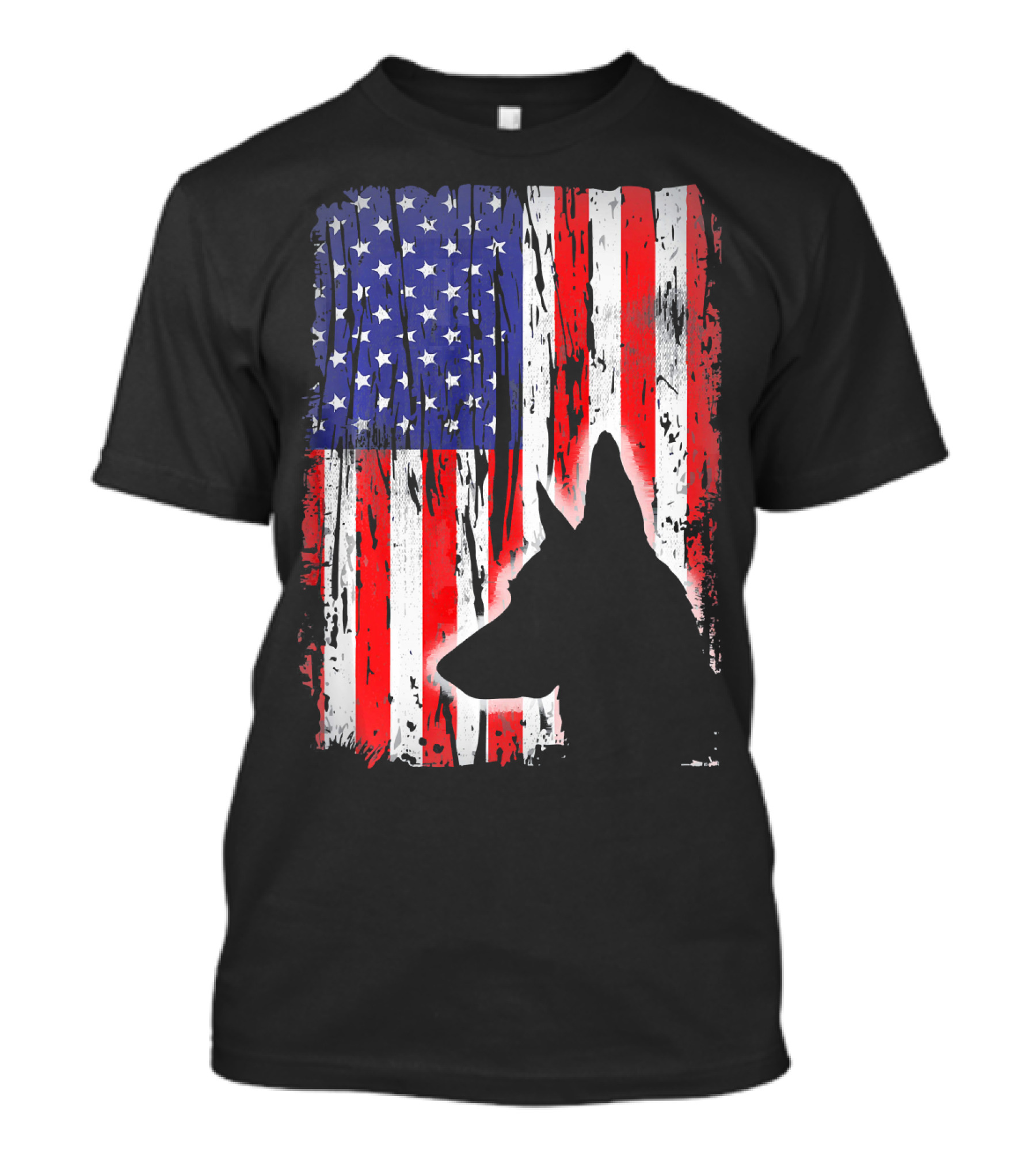 Belgian Malinois Silhouette Rustic American Flag USA T-Shirt