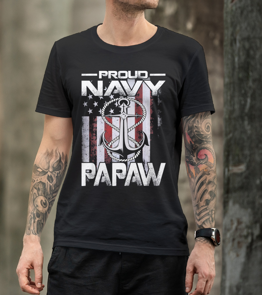 Proud Navy Papaw American Flag Anchor USA T-Shirt