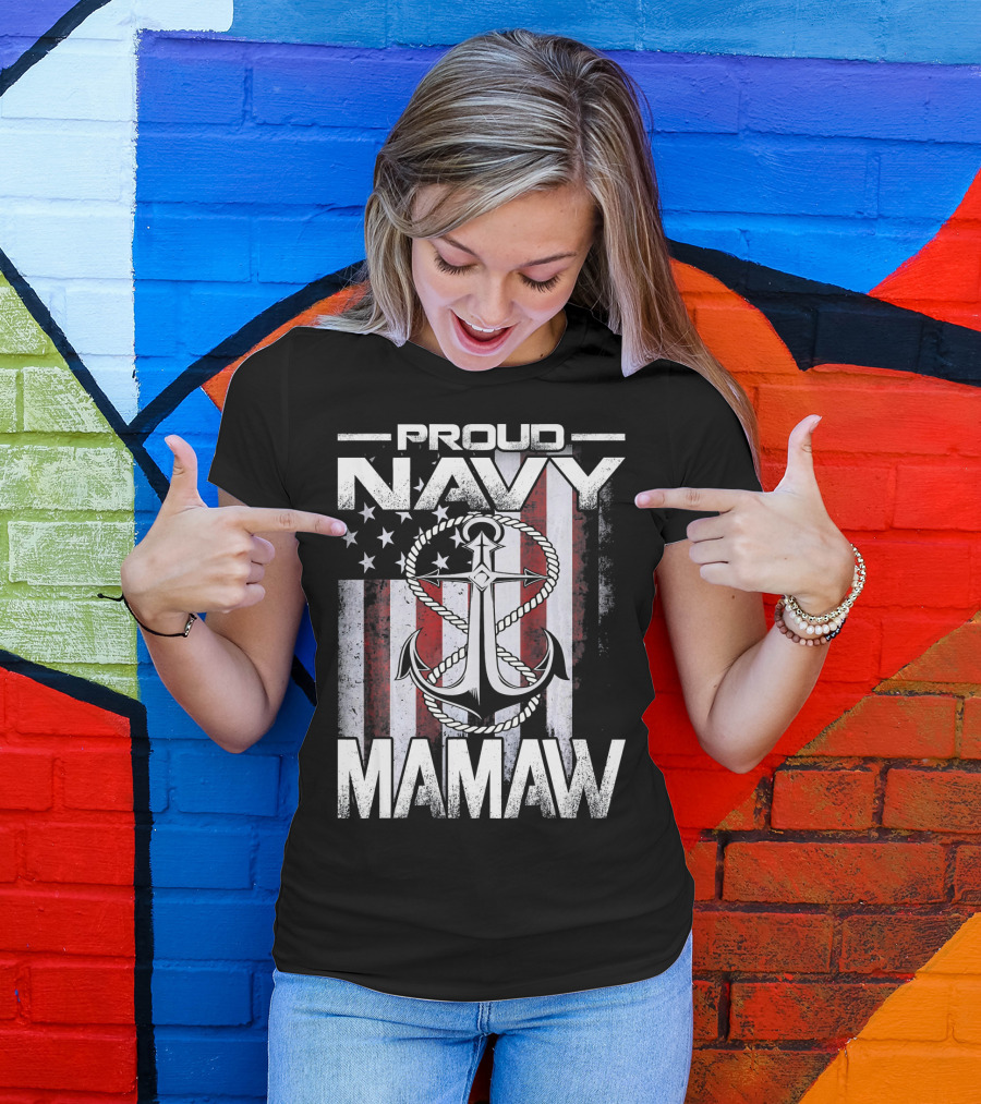 Proud Navy Mamaw USA Patriotic Anchor And Flag T-Shirt