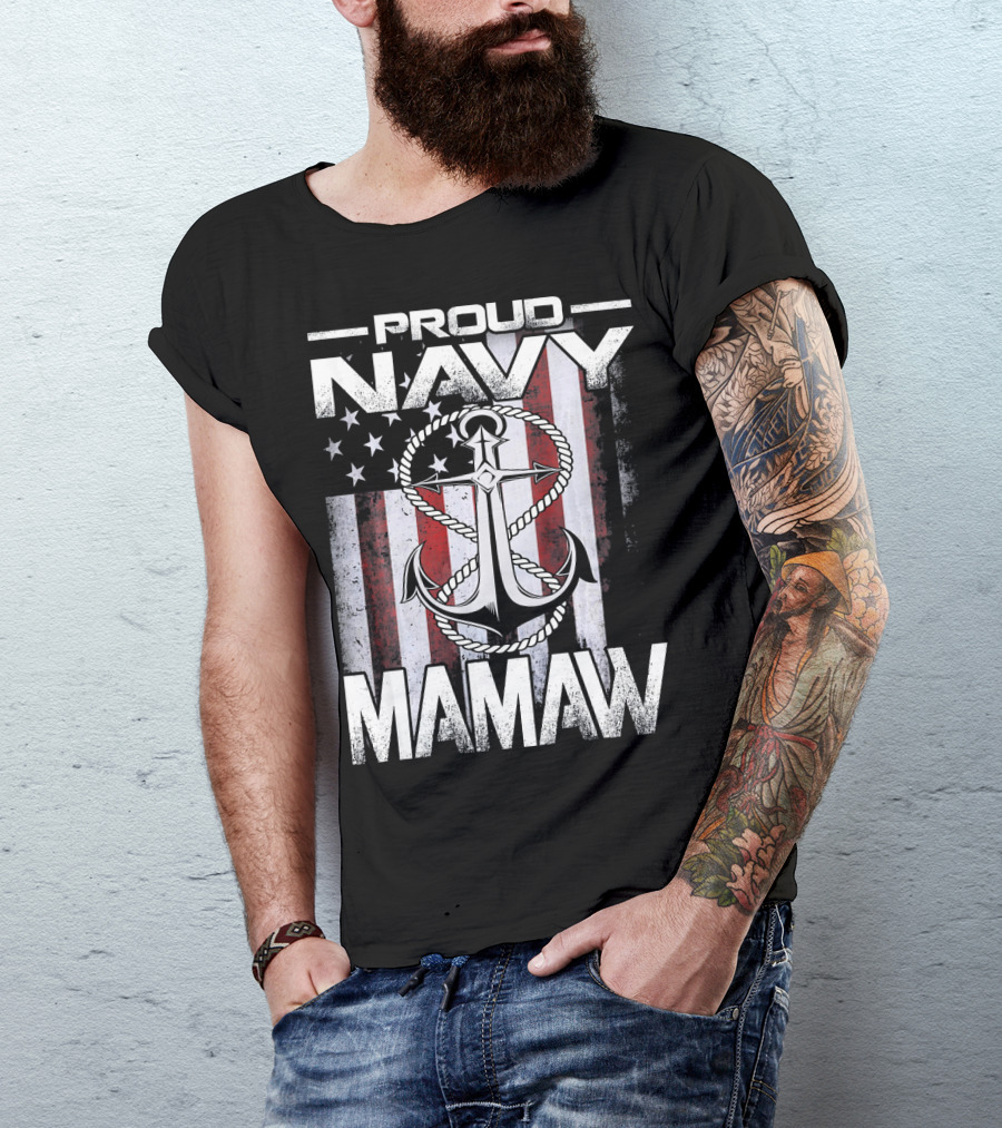 Proud Navy Mamaw USA Patriotic Anchor And Flag T-Shirt