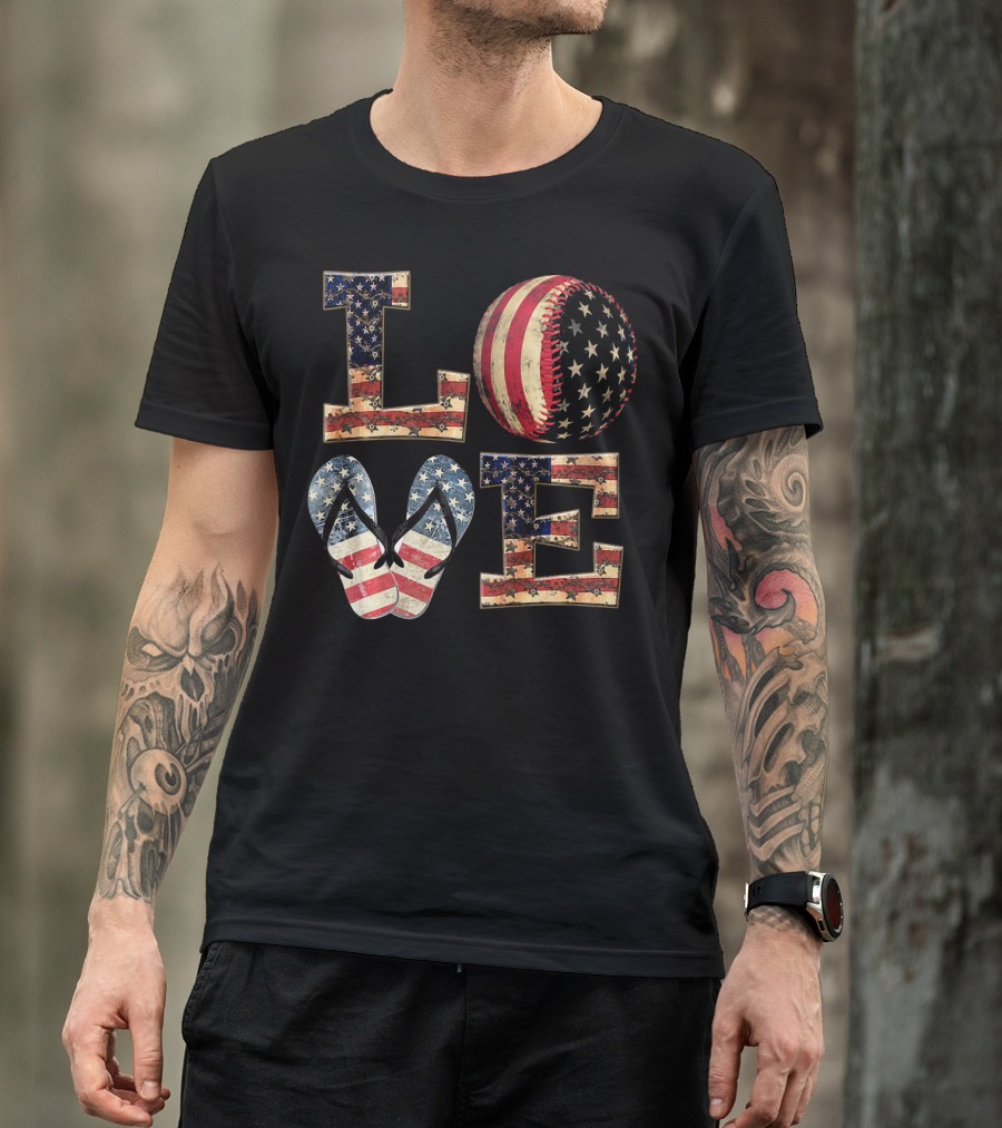 LOVE USA Baseball Softball Flip Flops T-Shirt