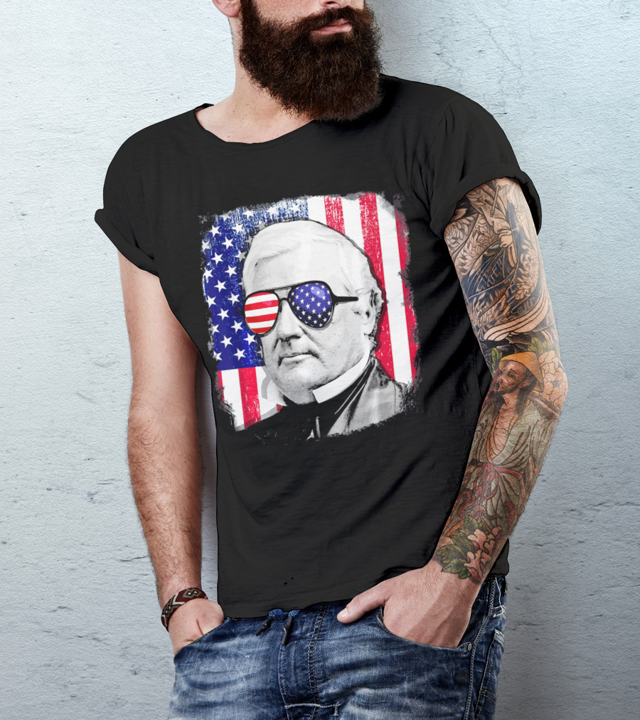 Millard Fillmore Portrait With American Flag Sunglasses And US Flag Background T-Shirt
