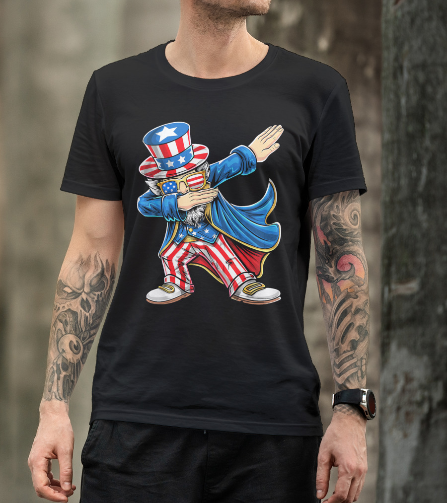 Uncle Sam Dabbing In Patriotic American Flag Suit And Hat T-Shirt