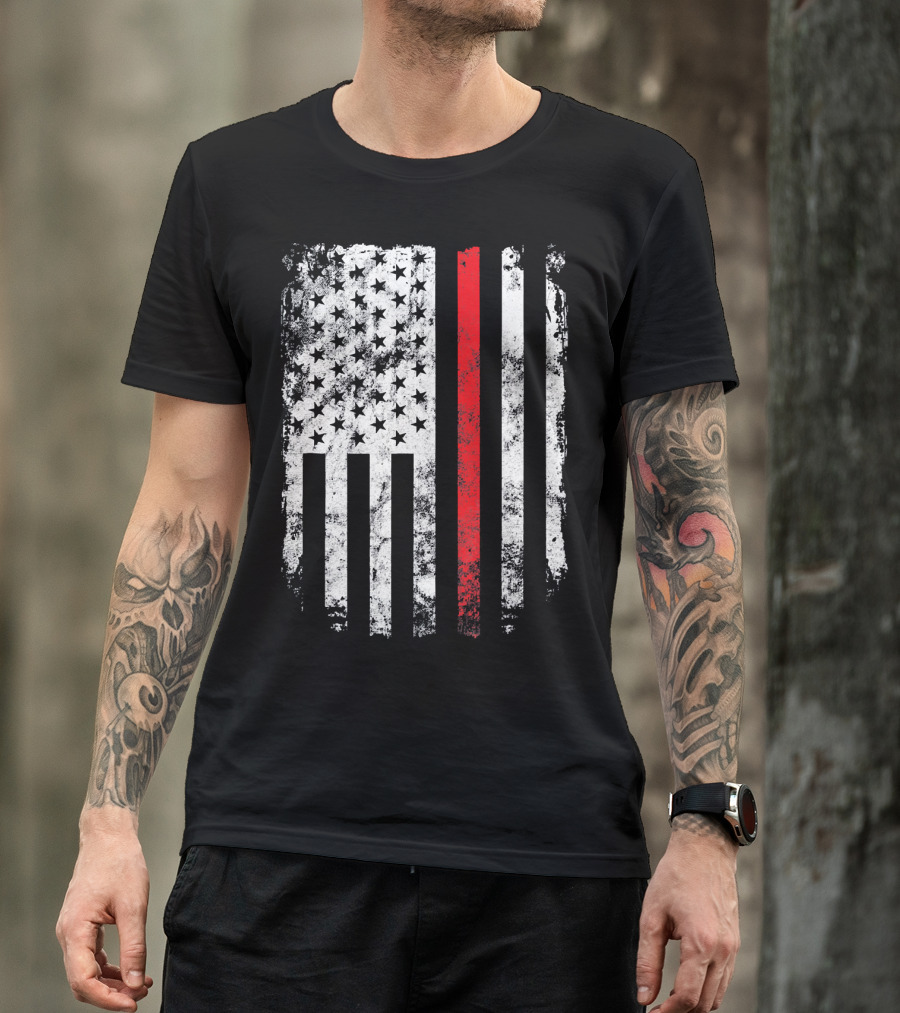 Thin Red Line American Flag Fireman Firefighter T-Shirt