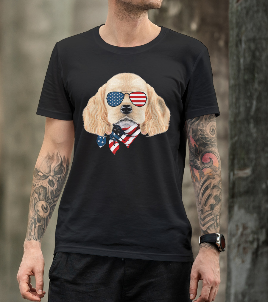 Cocker Spaniel Wearing American Flag Sunglasses And Bandana Patriotic T-Shirt